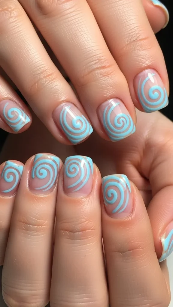 Light Blue Swirls Made with a Thin Brush