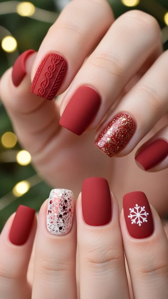 Matte Red Nails for a Cozy Texture