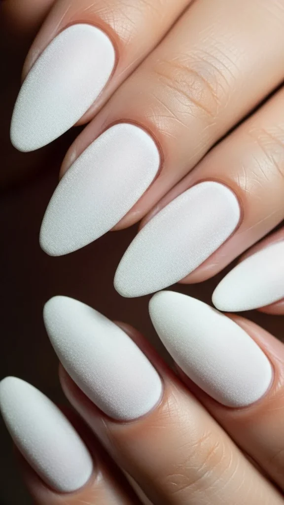 Matte White Nails with a Smooth Velvet Texture