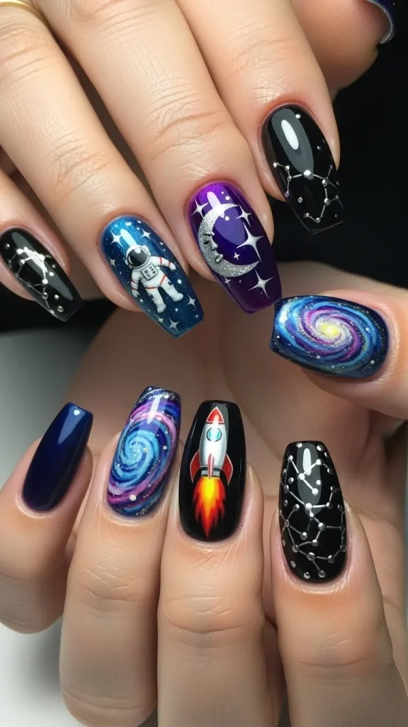 Mismatched Nails with a Clear Theme