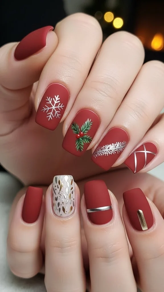 Muted Red Nails with a Modern Finish