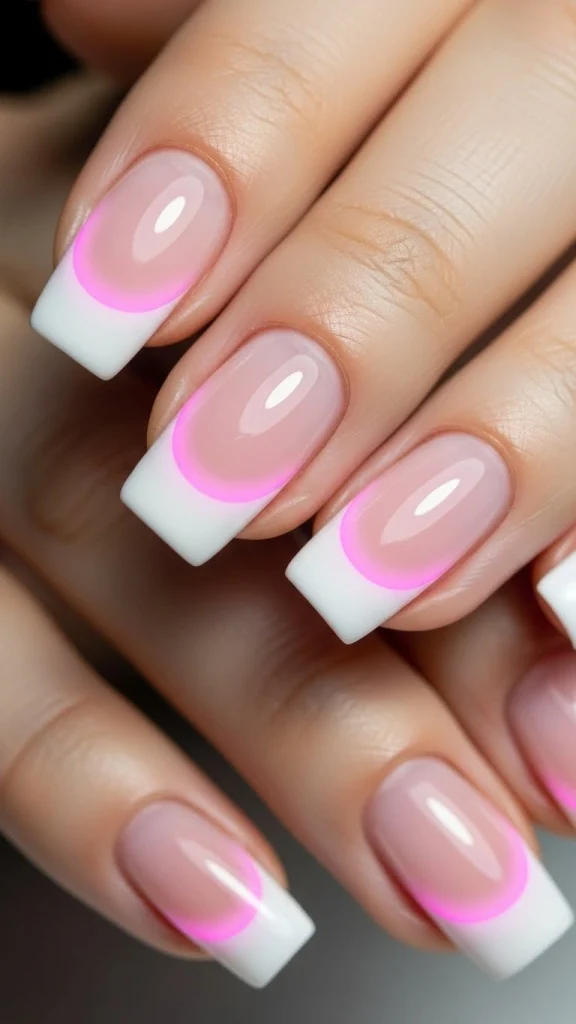 Pink French Nails with Minimal Aura Highlights
