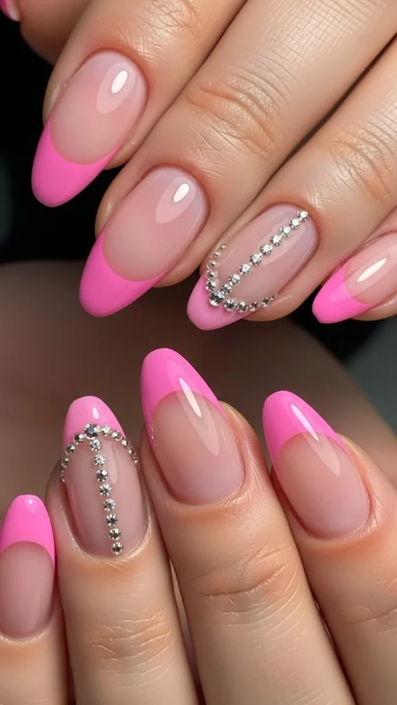 Pink French Nails with Tiny Accent Gems