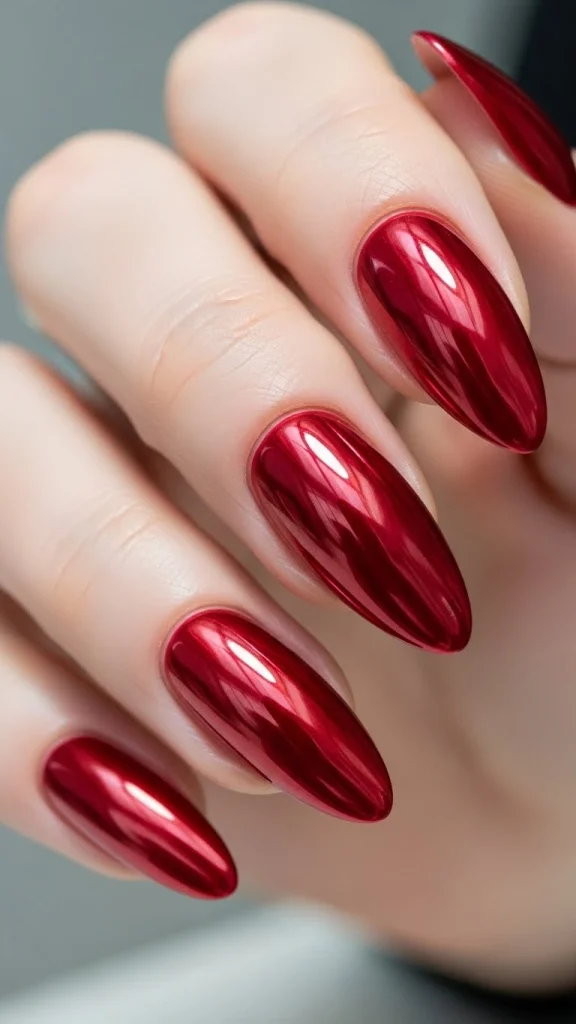 Red Chrome Shine Nails