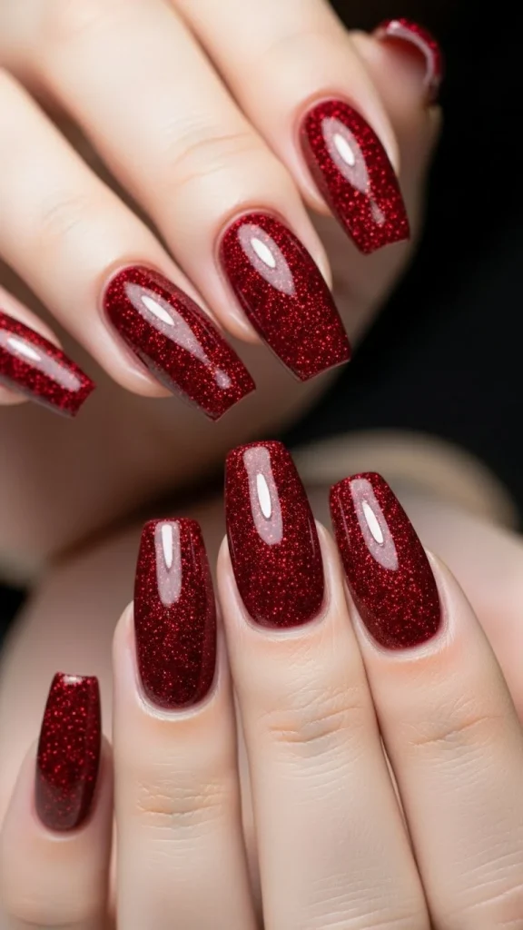 Ruby Glitter Glow Nails