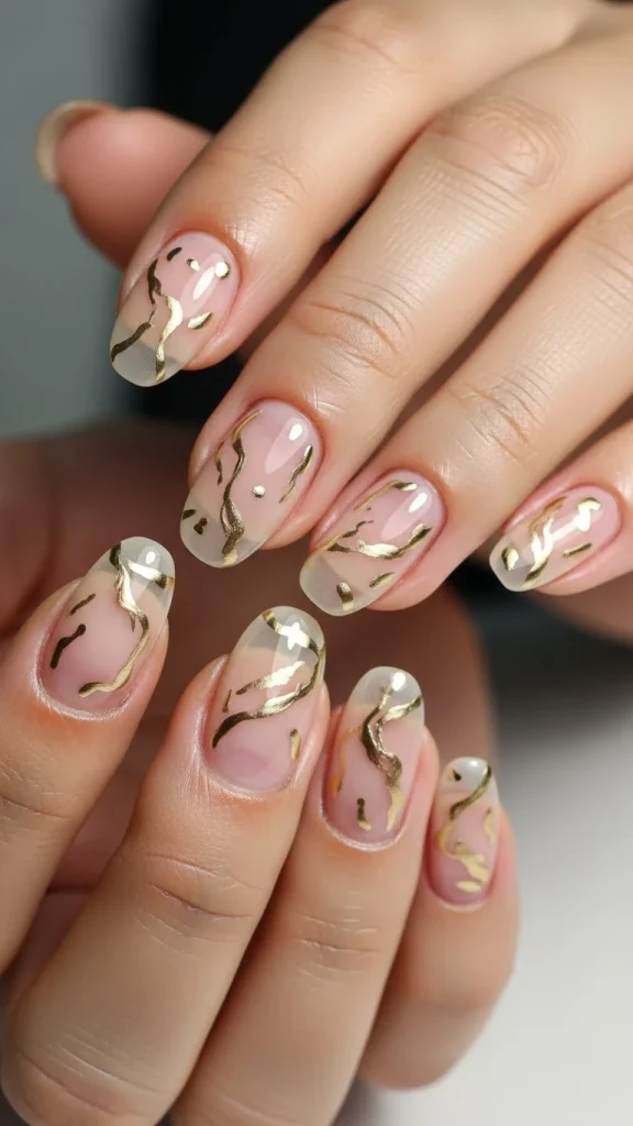 Sheer Nude Base with Gold Accent Strokes