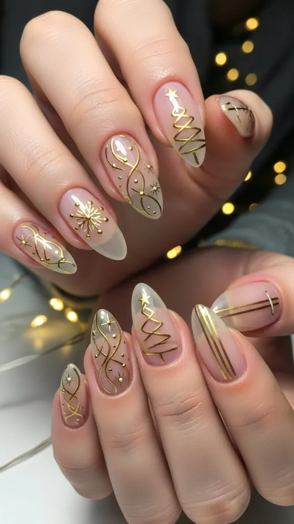 Sheer Nude with Fine Gold Lines