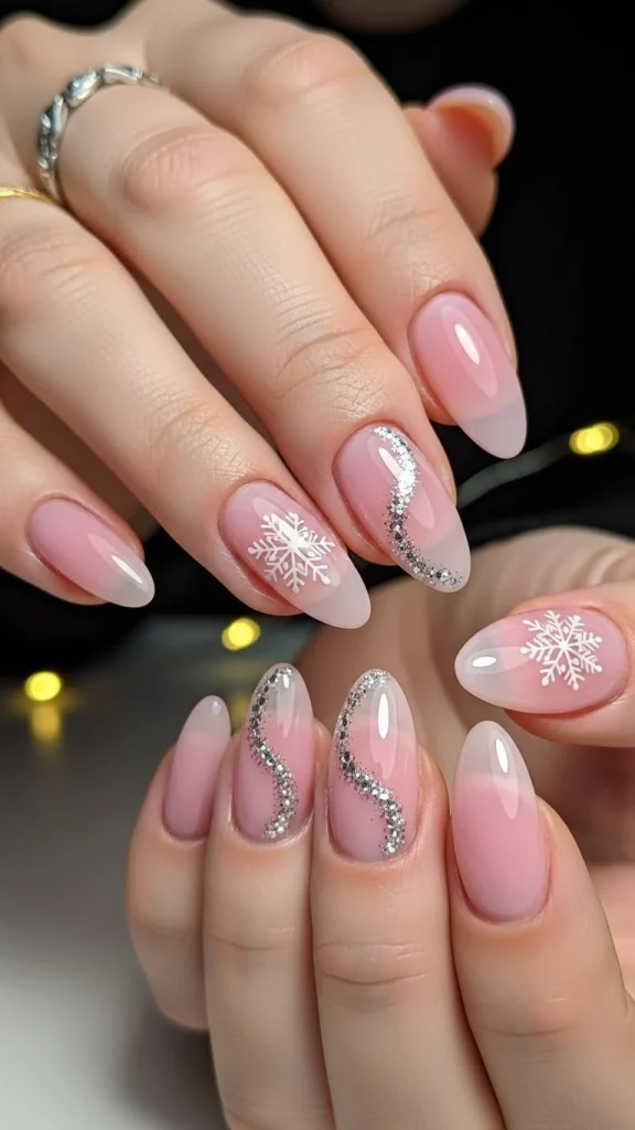 Sheer Pink Nails with a Festive Detail
