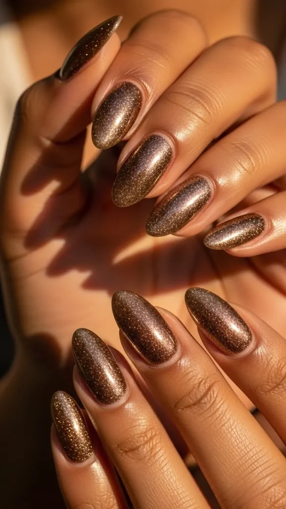 Shimmery Bronze Nails for a Radiant Glow