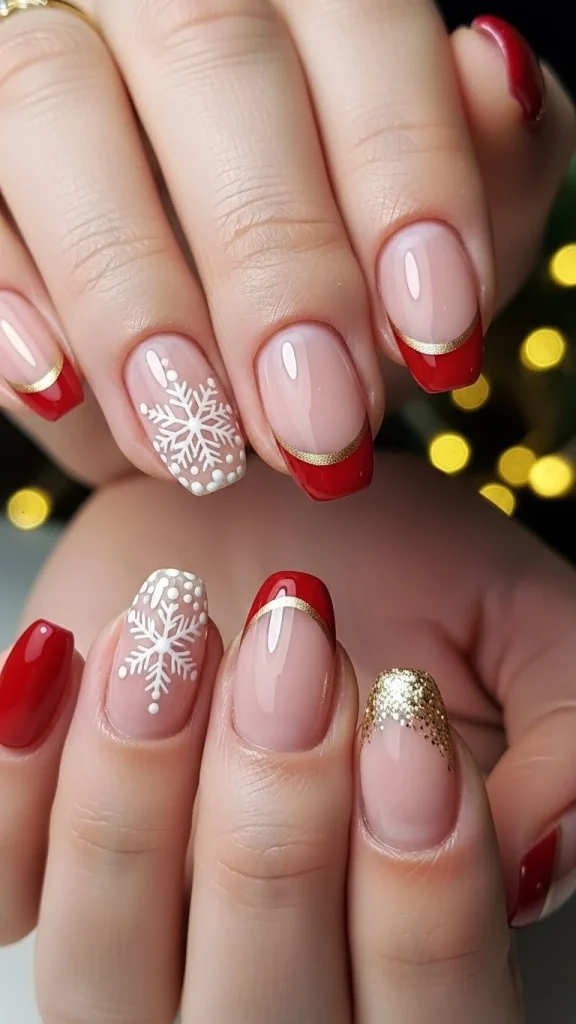Short Christmas Nails with Classic French Tips