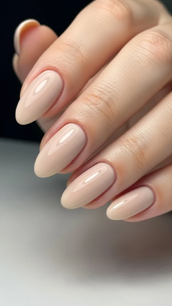 Short Glossy Nails in Soft Beige