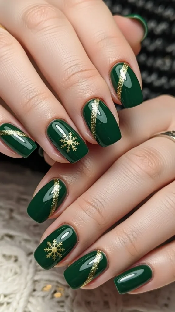 Short Green Nails Designed for Daily Winter Wear