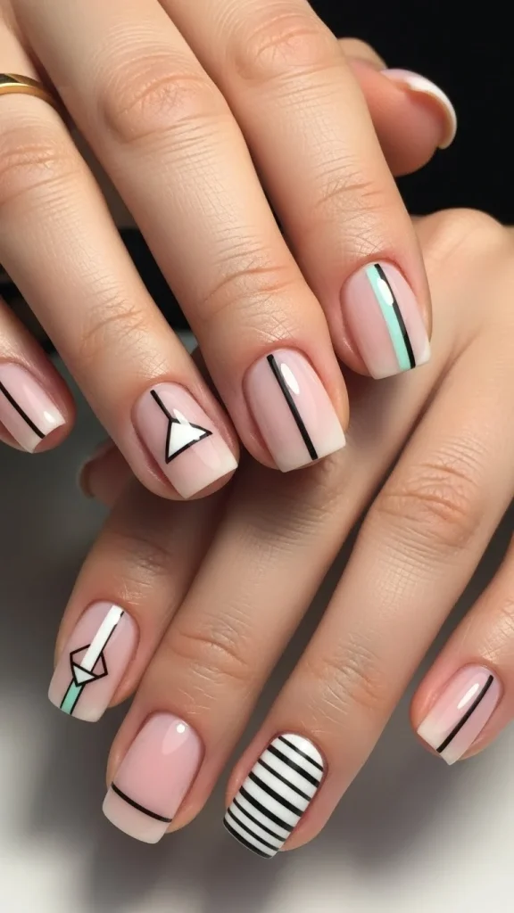 Short Nails Styled with Simple Geometry