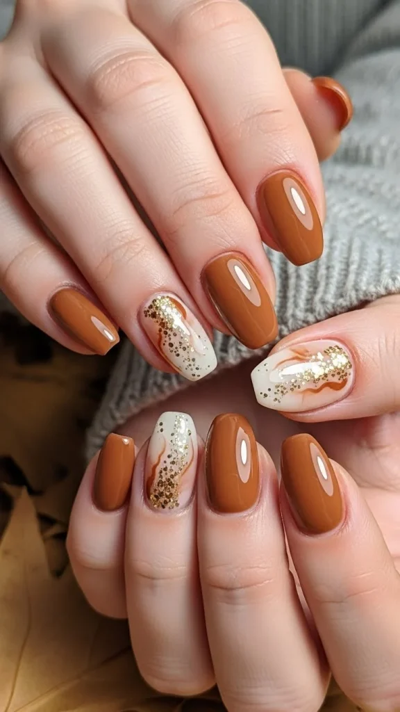 Short Nails with a Soft Cinnamon Accent