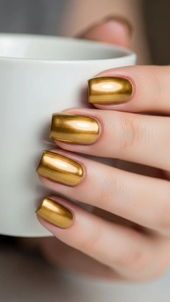 Short Square Gold Nails for a Neat, Clean Look
