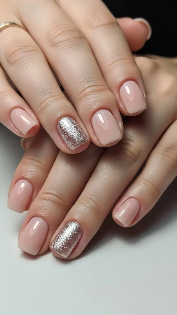 Simple Accent Nail with Glitter Shine