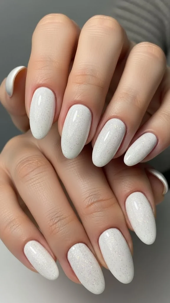 Snowy White Nails with Micro-Sparkle