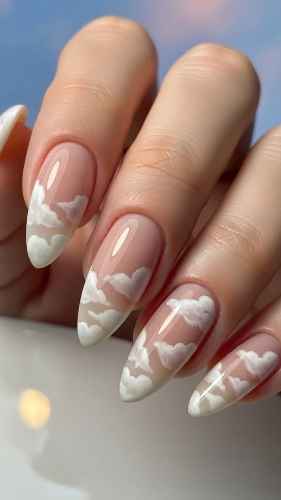 Soft Beige with White Cloud Patterns