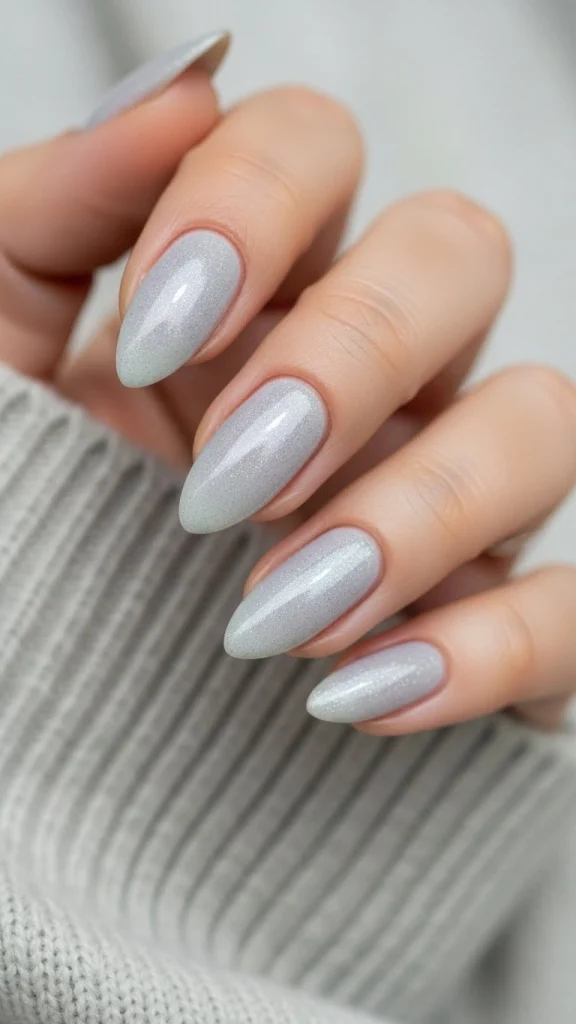 Soft Grey Nails with Subtle Shimmer