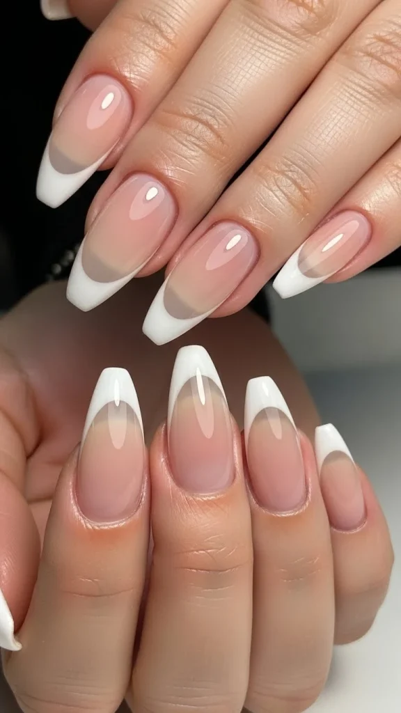 Soft White French Tips with a Modern Shape