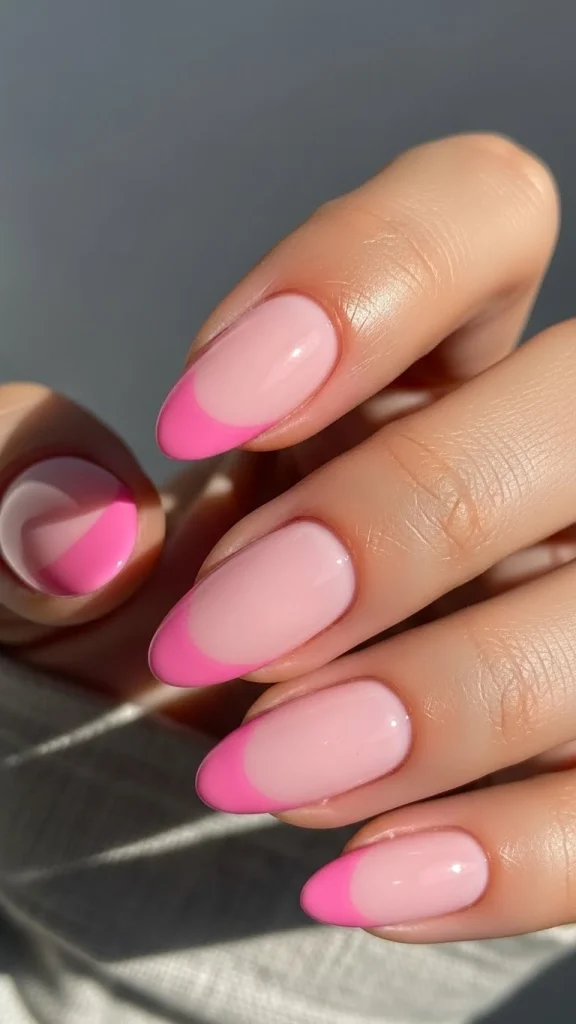 Two-Tone Pink French Nails with Soft Contrast