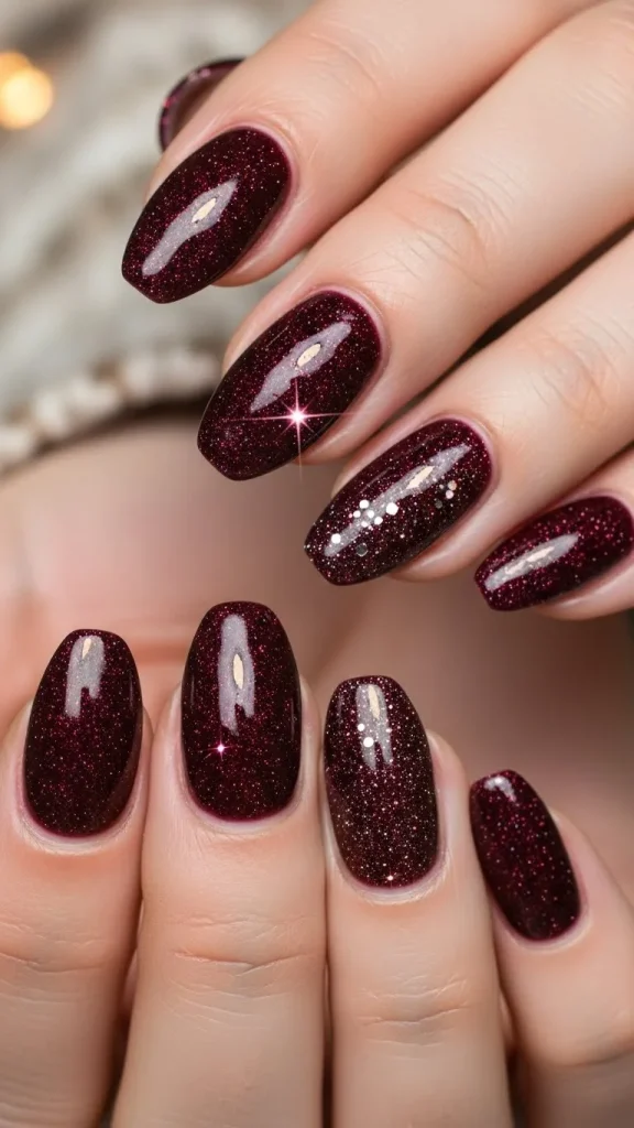 Velvet Shimmer Nails for a Cozy Sparkle