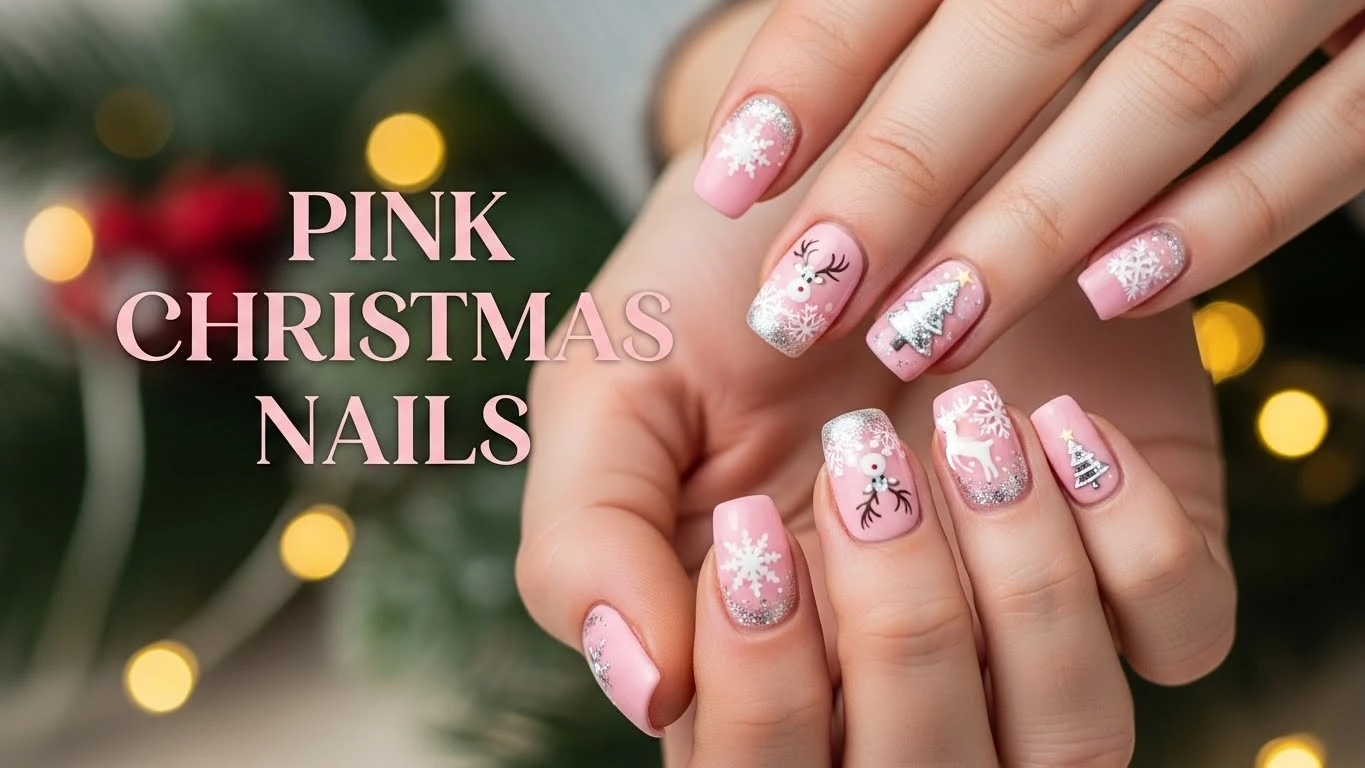 pink christmas nails