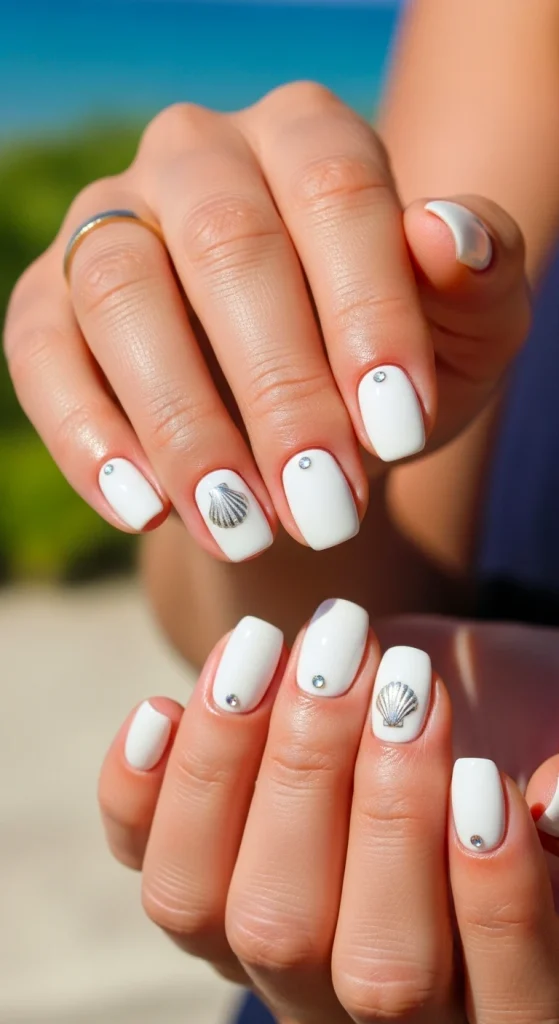 Clean White Nails with Subtle Accents