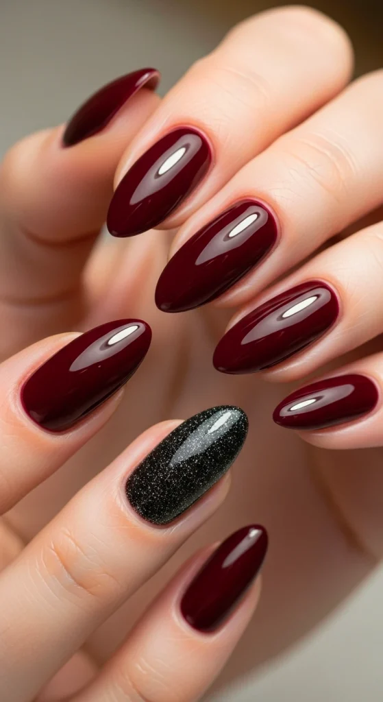 Glossy Nails with One Accent Texture