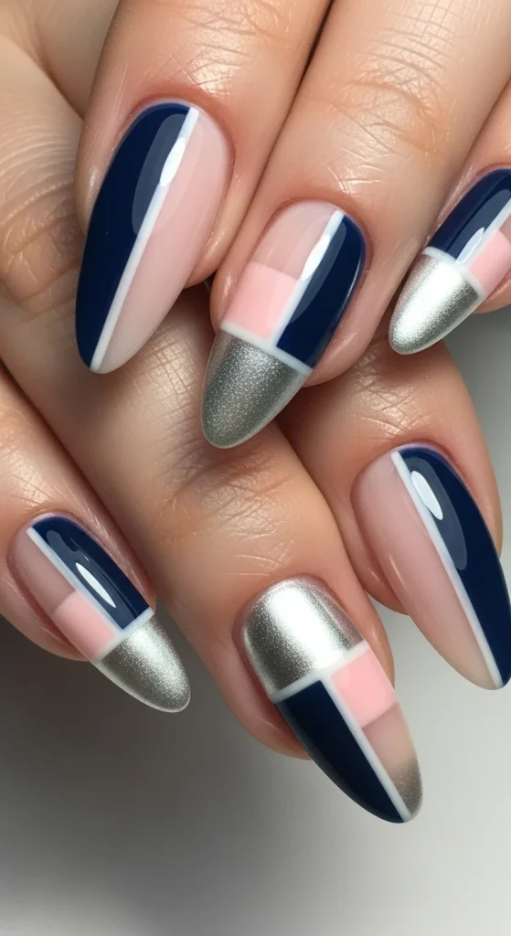 Long Nails with Balanced Color Blocking