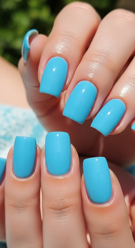 Short Blue Nails with Natural Shape