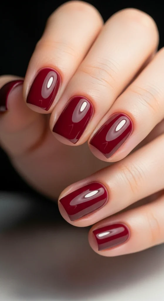 Short Maroon Nails with Natural Shape