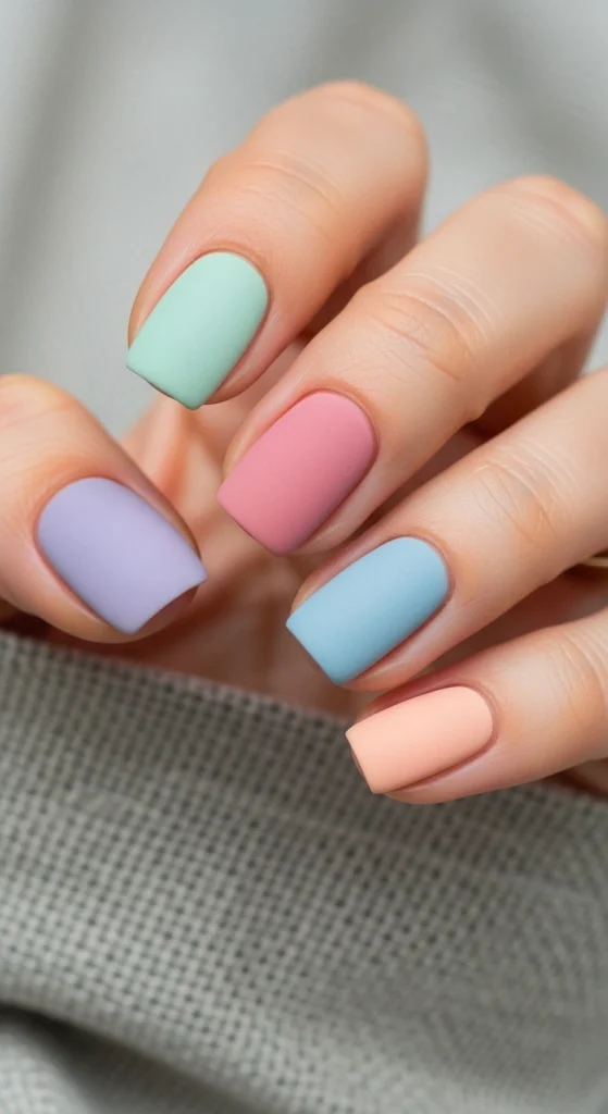 Short Nails in Muted Pastel Shades