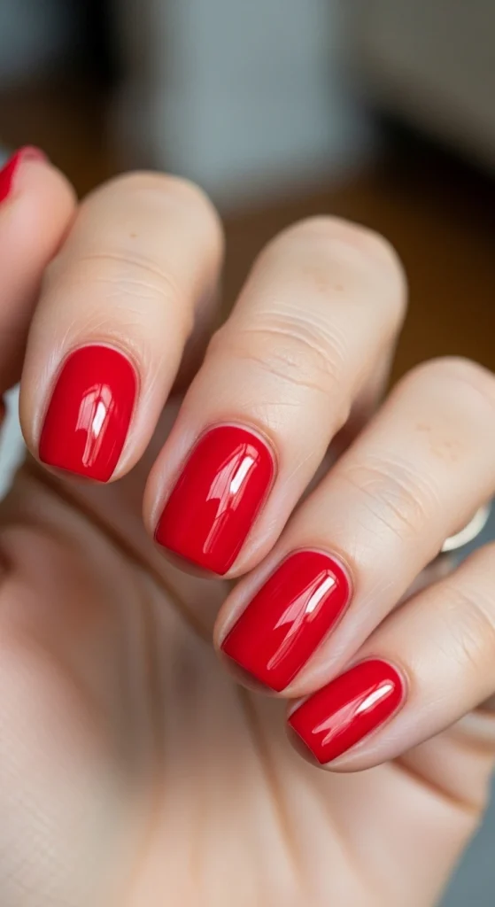 Short Red Nails with Natural Shape