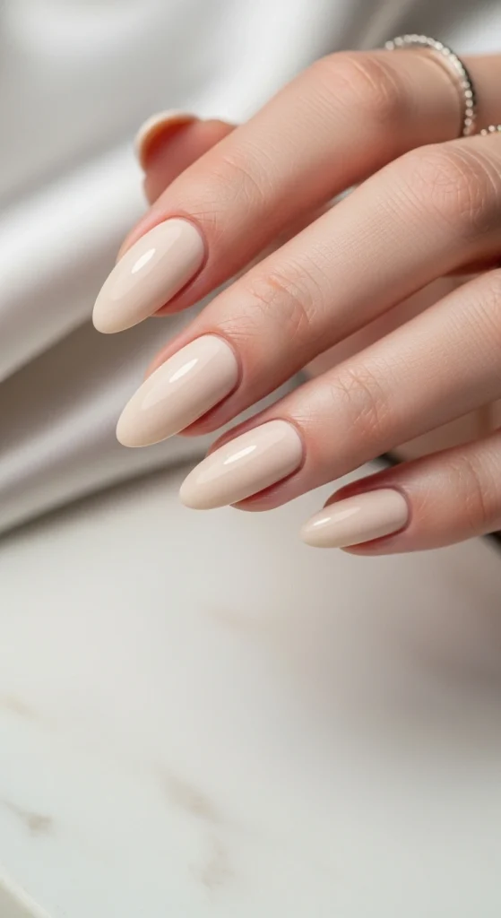 Almond-Shaped Nails in Creamy Beige