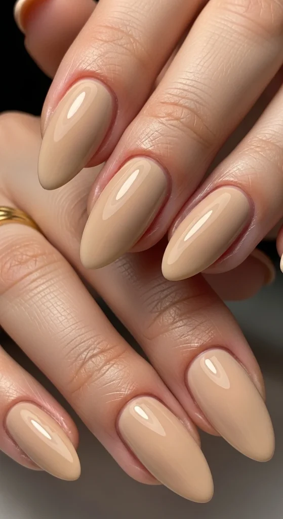 Almond-Shaped Nails in Warm Beige