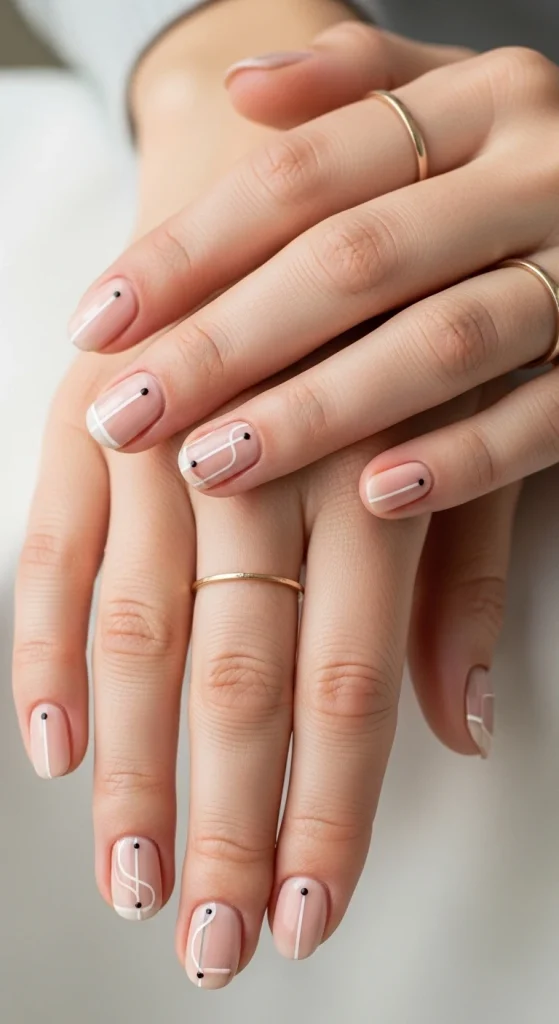 Fine Line Nail Art in Soft Neutrals