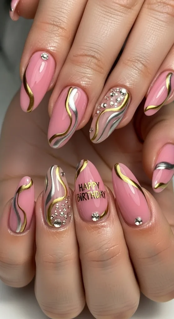 Glossy Pink Nails with a Modern Twist
