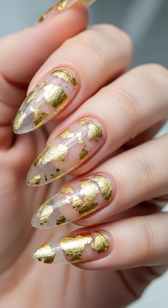 Gold Leaf on Clear or Jelly Nails