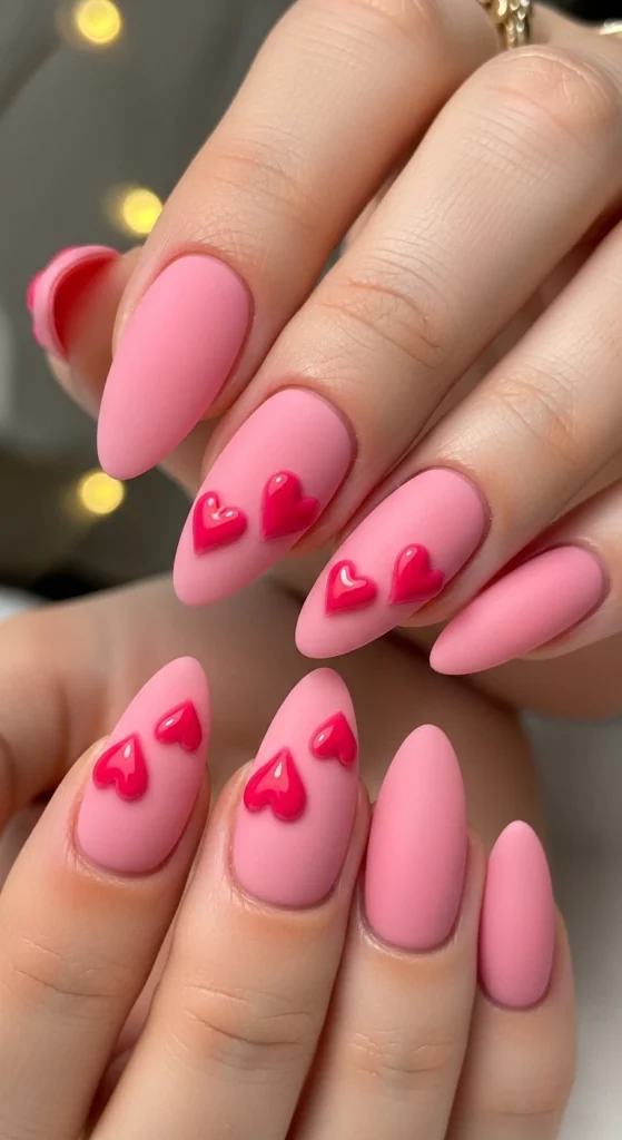 Matte Pink with Glossy Hearts