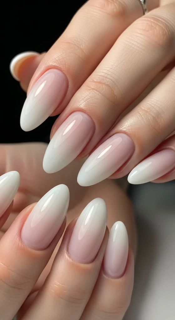 Milky White Nails with Soft Ombre Fade