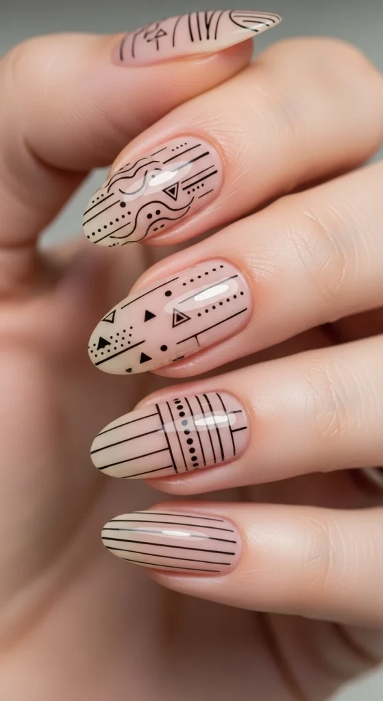 Neutral Nails with Micro Line Art