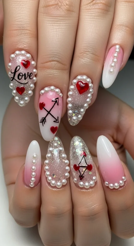 Pearl-Studded Love Nails