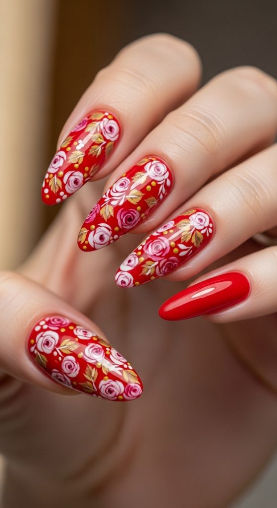 Floral Details on Red Base