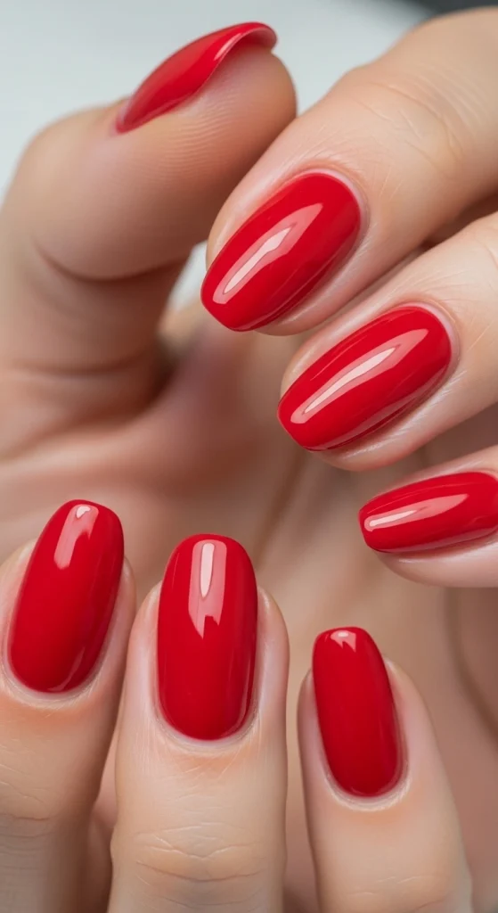 Short Red Nails with Clean Lines