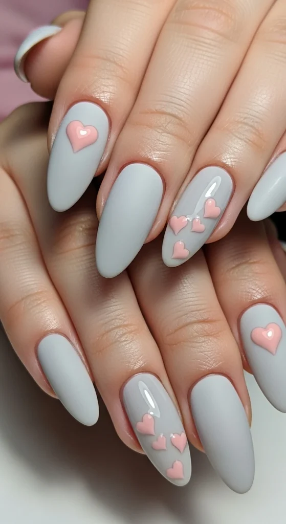 Soft Gray with Blush Hearts