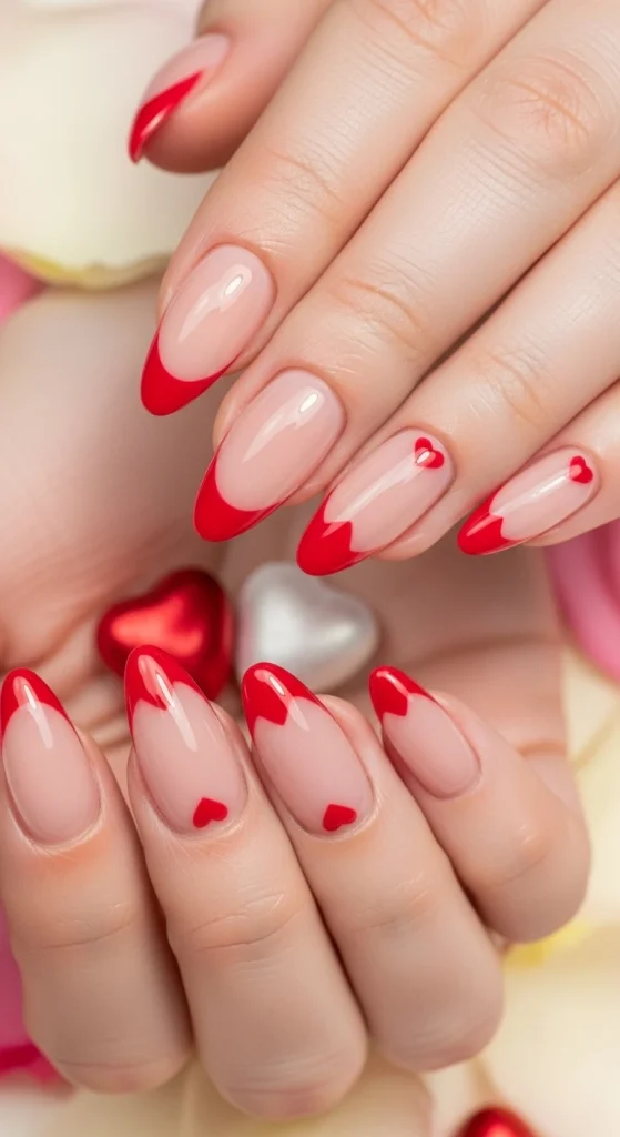 Soft Nude Base with Heart French Tips