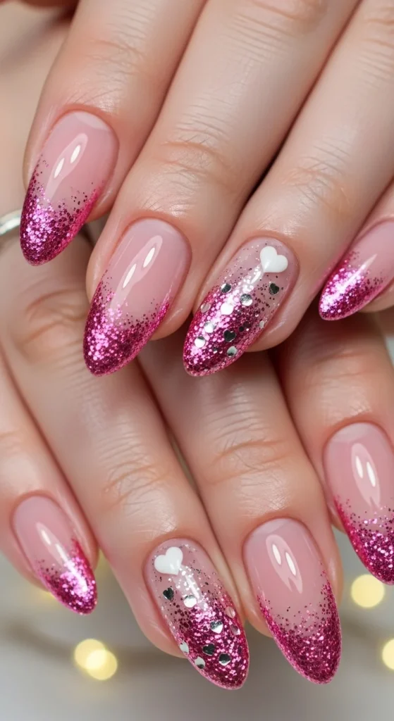 Sparkling Rose Glitter Tips