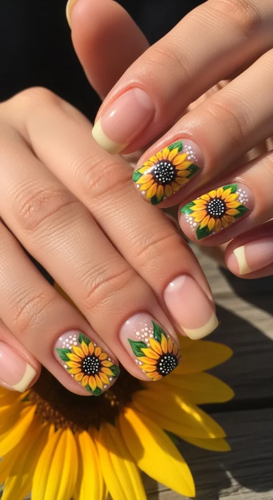 Sunflower Accent Nails for Natural Beauty