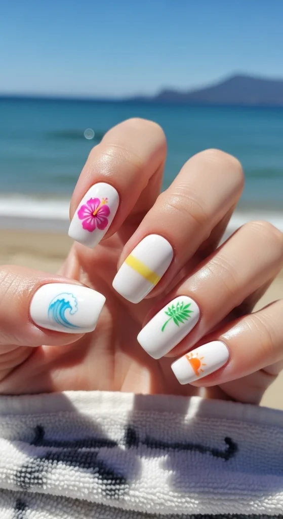 White Nails with Subtle Color Details